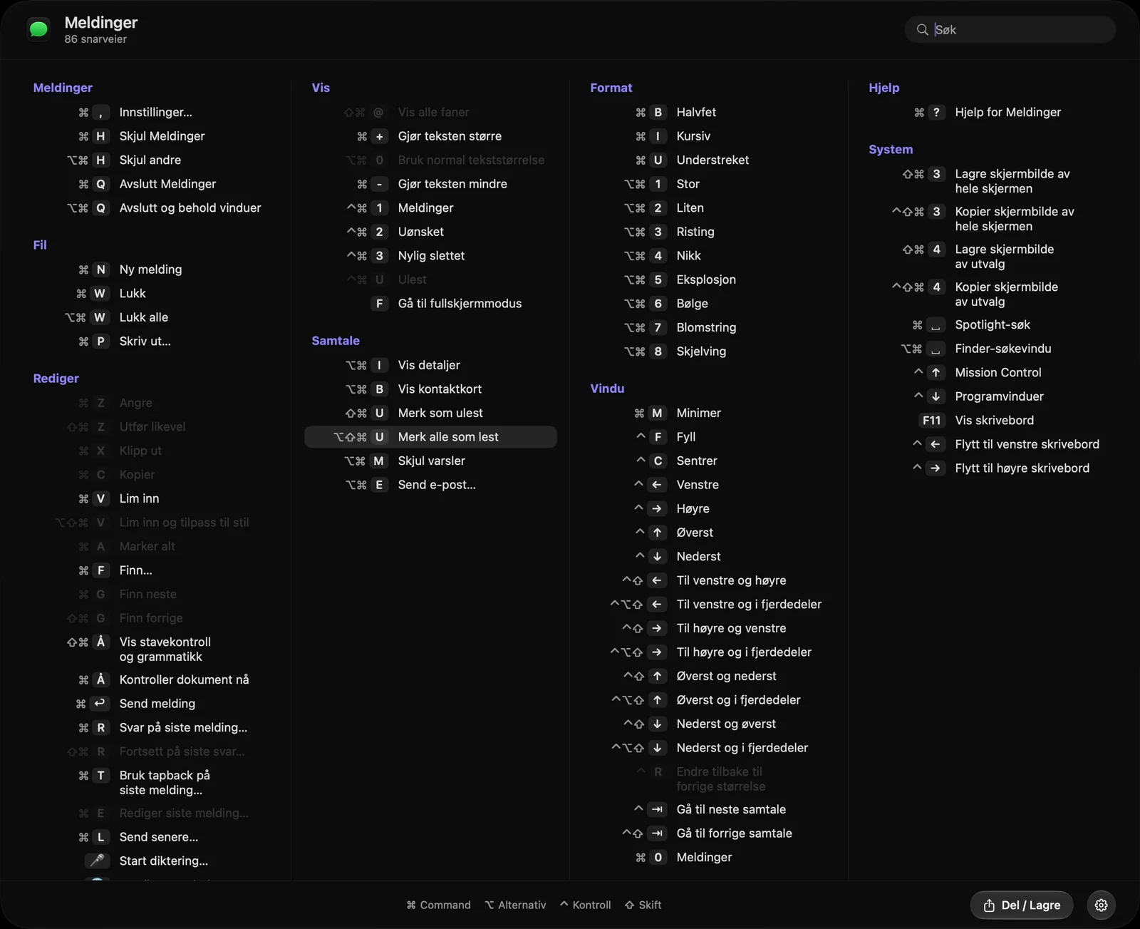 Meldinger: Examples of shortcuts in popular apps